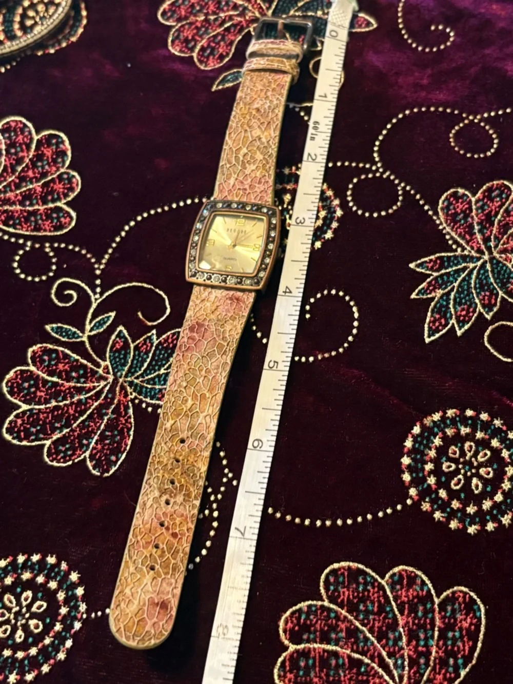 Vintage Decade Crystal Square Face Watch w/Multicolor Textured Strap